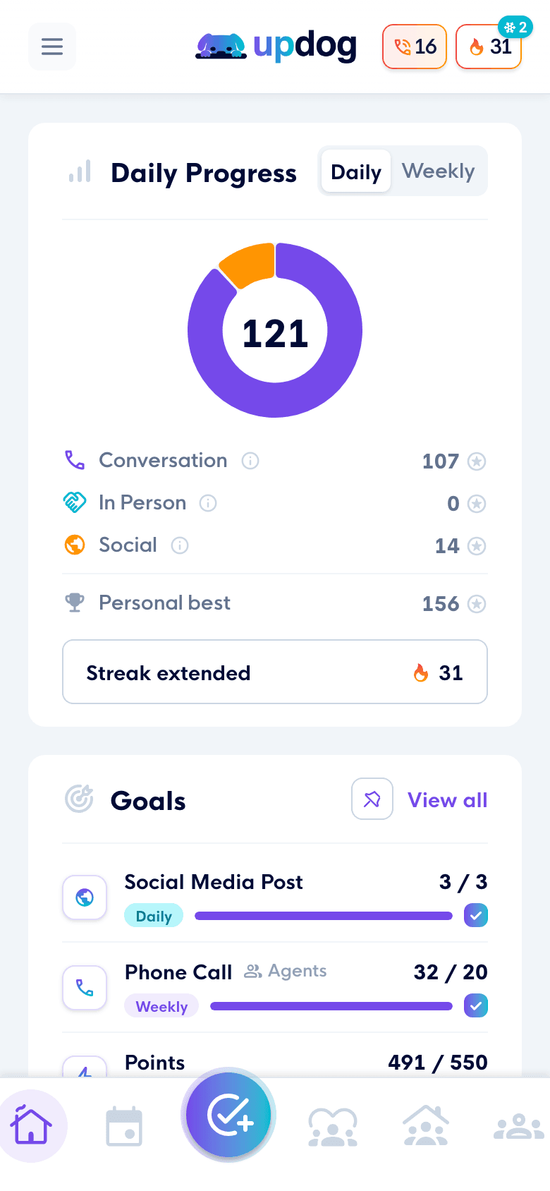 The Updog home page on a phone.